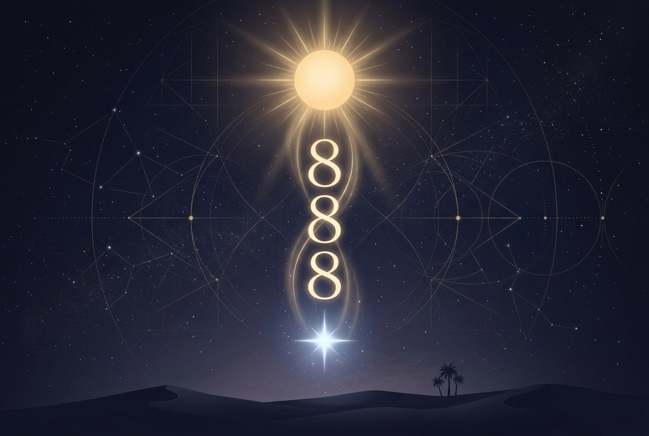A minimalist cosmic alignment illustration of the number 888 and Sirius